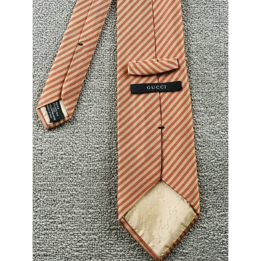 Gucci Classic Designer Tie Men Orange Silk Cotton Striped Italy Made Luxury‎